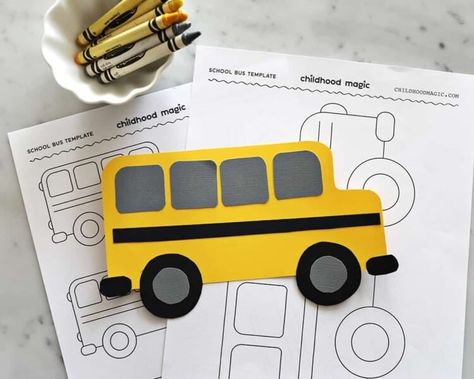 School Bus Template - Free Printable and a Bus Craft - Bus Art For Preschool, School Bus Project, School Bus Craft Kindergarten, Printable School Bus Template, School Bus Art And Craft, School Bus Art Preschool, Preschool Bus Craft, Bus Crafts For Preschoolers, School Bus Activities For Preschool