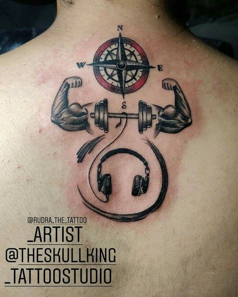 Body Building Tattoo, Gym Tattoos For Men, Gym Tattoo Design, Gym Related Tattoos, Gym Tattoo Ideas For Men, Gym Tattoo Ideas, Dumbbell Tattoo, Building Tattoo, Gym Tattoo