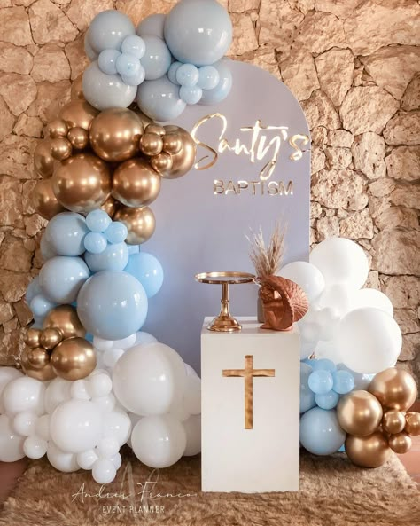 Boy Bautizo Party Ideas, Bautizo Centerpieces For Boys, Bautizo Ideas Boy Decoration, Confirmation Party Ideas, Baby Dedication Party, Ideas Bautizo, Confirmation Party, Bautizo Ideas, First Communion Decorations