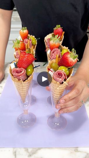 I learned this in France! | I learned this in France!  Kyra makes a charcuterie appetizer using waffle cones | By Kyra DawnFacebook Canapé Ideas, Charcuterie Appetizers, Charcuterie Ideas, Fruit Trays, Kingdom Hall, Charcuterie Inspiration, Easy Party Food, Taste And See, Charcuterie Recipes