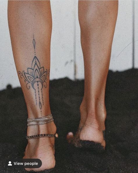 Back Of Leg Mandala Tattoo, Boho Tattoos For Women Free Spirit, Inner Calf Tattoo, Back Of Ankle Tattoo, Sewing Tattoos, Bohemian Tattoo, Small Girly Tattoos, Bauch Tattoos, Ankle Tattoos For Women