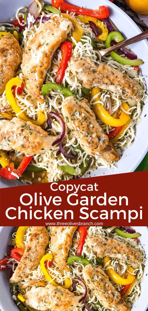 Chicken Scampi Olive Garden, Olive Garden Chicken Scampi, Chicken Scampi Pasta, Copycat Olive Garden Chicken, Chicken Scampi Recipe, Restaurant Pasta, Scampi Sauce, Olive Garden Chicken, Copycat Recipes Olive Garden