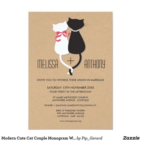 Modern Cute Cat Couple Monogram Wedding Invite Funny Invitation Card Wedding, Cat Themed Wedding Ideas, Cat Wedding Invitation, Cat Wedding Ideas, Milos Wedding, Cute Cat Couple, Couple Monogram, Couple Wedding Invitation, Couple Funny