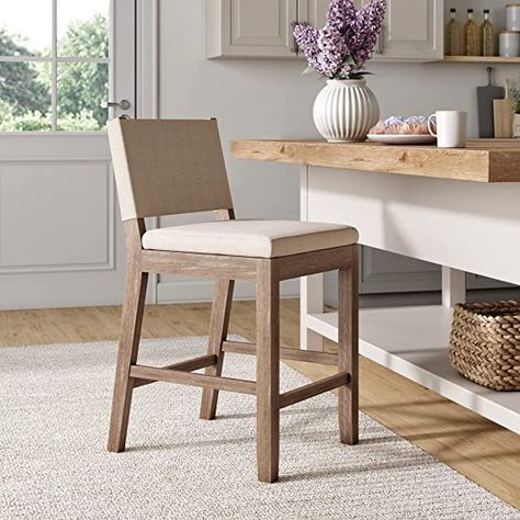 Amazon.com: Nathan James 21501 Linus Modern Upholstered Counter Height Bar Stool with Back and Solid Rubberwood Legs in a Wire-Brushed Gray Finish, Natural Flax/Brown: Furniture & Decor Bar Stool With Back, Grey Counter, Farmhouse Bar Stools, Stool With Back, Nathan James, Brown Bar Stools, Island Stools, Modern Counter Stools, Modern Farmhouse Home