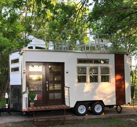 Luxury-Hybrid-Tiny-House-RV-Trailer_14 Cargo Trailer Tiny House, Moto Trailer, Trailer Tiny House, Diy Cabins, Rv Glamping, Tiny House Big Living, Beautiful Small Homes, Tiny Living Space, Tiny House Exterior