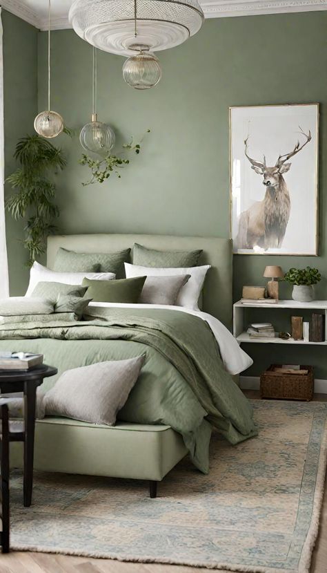 Awesome DIY Home Decor Ideas on a Budget Green Bedroom Design, Dorm Style, Sage Green Bedroom, Chic Interior Design, Deco Nature, Diy Ikea, Girl Bedroom Designs, Grey Decor, Dreamy Bedrooms