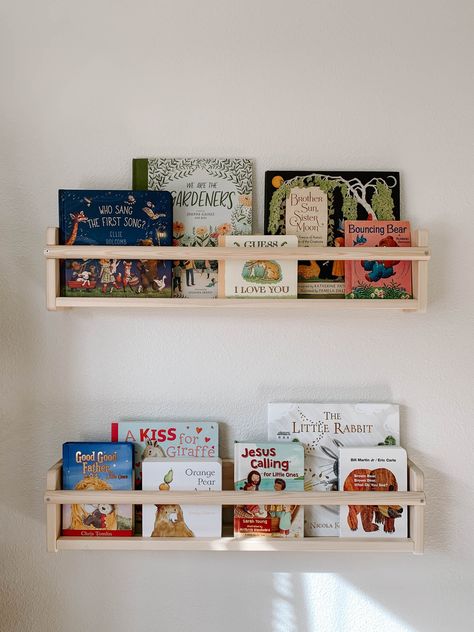 Ikea Book Shelf Kids, Spice Rack Bookshelves, Ikea Spice Racks As Book Shelves, Front Facing Bookshelf, Nursery Bookshelves, Ikea Book, Ikea Spice Rack, Books For Babies, Good Father