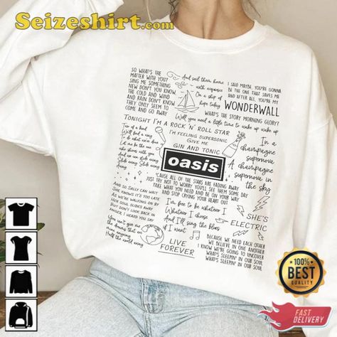 Oasis Lyric Album Song Music T-Shirt Check more at https://seizeshirt.com/oasis-lyric-album-song-music-t-shirt/ Oasis Tshirt, Oasis Lyrics, Alanis Morissette, Album Songs, Song Lyrics, Oasis, Give It To Me, Art Inspiration, Songs