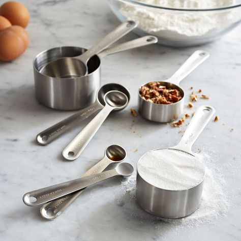 Sur La Table Stainless Steel Measuring Cups & Spoons, Set of 8 | Sur La Table Family Nutrition, Stainless Steel Measuring Cups, Measuring Cups And Spoons, Measuring Cups & Spoons, Kitchen Tool Set, Easy Thanksgiving, Cooking Together, Fall Baking, Holiday Cooking