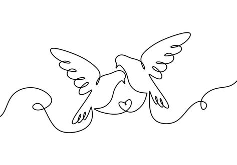 Drawing Of Couples In Love, Two Birds Drawing, Line Art Bird, Love Birds Drawing, Bird Line Drawing, Love Line Art, One Continuous Line Drawing, Dove Drawing, Birds In Love