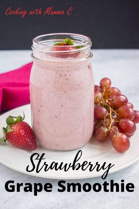 This Strawberry-Grape Smoothie Without Yogurt is so refreshing and delicious! It has no banana, so you can really taste the fruity flavors of the strawberries and grapes. The oats add fiber and help keep you full longer! #grapesmoothie #strawberrygrapesmoothie #smoothiewithoutbanana #smoothiewithoutyogurt Grape Smoothie Recipes Healthy, Grape Juice Smoothie, Smoothies With Grapes, Strawberry Grape Smoothie, Grapes Smoothie Recipes, Grape Smoothie Bowl, Grape Smoothie Recipes, Smoothie No Yogurt, Strawberry And Grapes