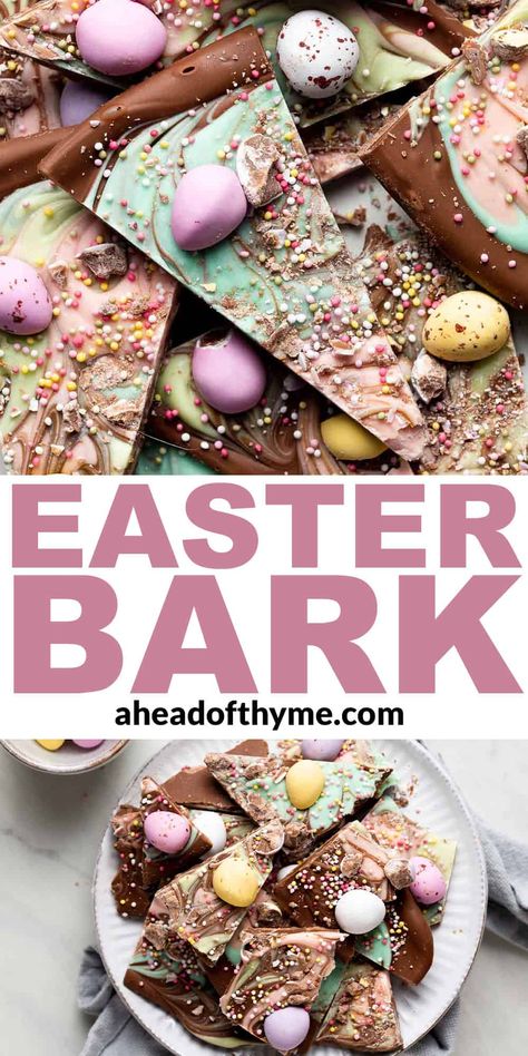 Easter Bark Easter Bark Recipe, White Chocolate Bark Recipes, Easter Bunny Bark, Easter Chocolate Bark, Easter Bark, No Bake Recipe, White Chocolate Bark, Chocolate Bark Recipe, Easy Easter Desserts