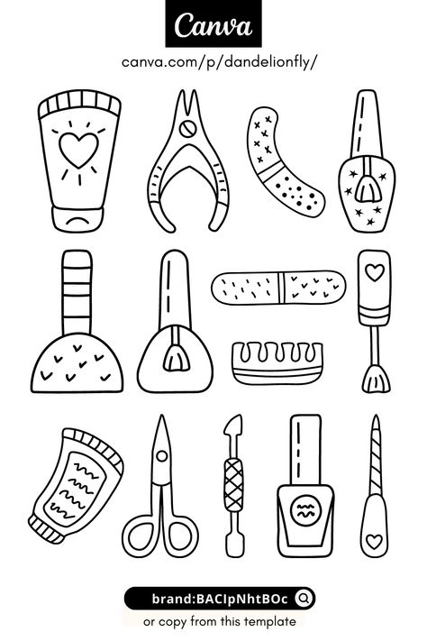 Nail polish doodle. Canva elements ideas, sea Nails Doodle Art, Canva Nails Elements, Nail Art Illustration, Self Care Icon, Nail Doodles, Doodle Nails, Built In Wardrobe Designs, Bullet Journal Icons, Canva Project