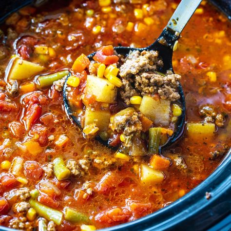 Crock Pot Spicy Vegetable Beef Soup - Spicy Southern Kitchen Crock Pot Vegetables, Spicy Southern Kitchen, Vegetable Beef Soup, Southern Kitchen, Crockpot Soup Recipes, Southern Kitchens, Soup Crocks, Vegetable Pasta, Beef Soup