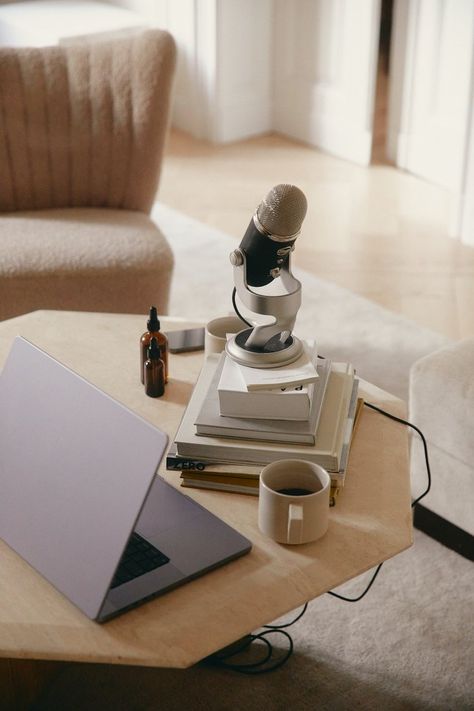 laptop and microphone on a desk Entreprenuer Aesthetic, Book Editor Career Aesthetic, Publish A Book Aesthetic, Making A Podcast Aesthetic, Publishing A Book Aesthetic, Publish A Book Vision Board, Book Publisher Aesthetic, Book Tour Aesthetic, Business Podcast