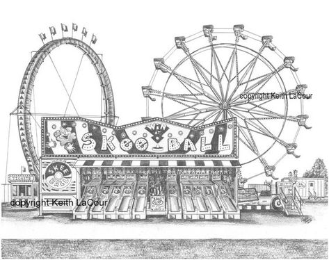 Circus Tent Drawing, Drawings Of Buildings, 300 Drawing Prompts, Tent Drawing, Ride Drawing, House Drawings, Historical House, Ferris Wheels, Amusement Rides