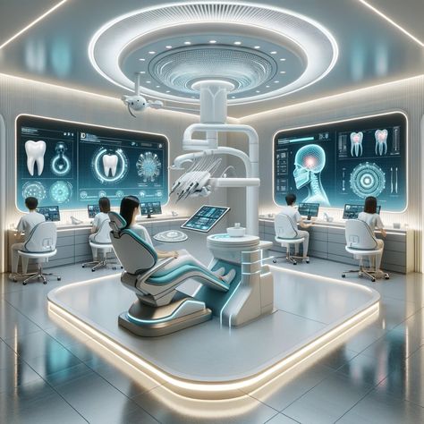 Futuristic Dental Clinic, Futuristic Clinic, Futuristic Hospital, Futuristic Lab, Dental Wallpaper, Laboratory Design, Dental Office Decor, Mansion Exterior, Basic Anatomy And Physiology