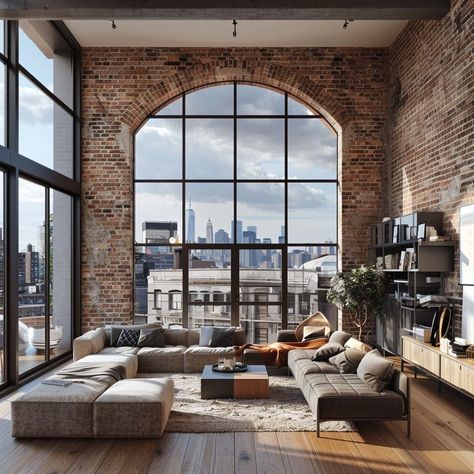 Exposed Brick Apartment, City Loft Apartment, Loft Design Ideas, Modern Loft Design, Loft Apartment Industrial, Tribeca Apartment, Loft House Design, Factory Interior, Contemporary Loft