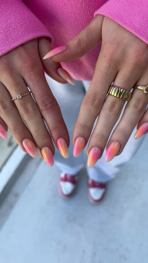 Trendy Acrylic Nails, Sunset Nails, Colourful Nails, Airbrush Nails, Nails Today, Girly Acrylic, Minimal Nails, Basic Nails, Casual Nails