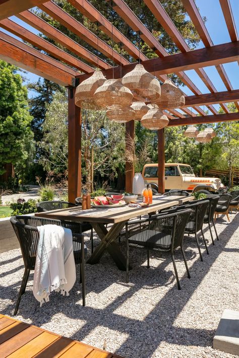 Dining Lighting Ideas, Beachy Backyard, Raili Clasen, Dining Pendant Light, Backyard Dining, Wicker Pendant Light, Outdoor Chandelier, Perfect Backyard, Outdoor Dining Spaces