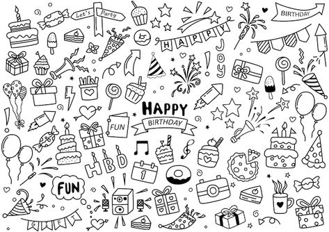 Doodle Happy Birthday, Happy Birthday Doodle, Halloween Costume Awards, Happy Birthday Doodles, Happy Birthday Download, Calendar Doodles, Doodle Elements, Happy Birthday Drawings, Happy Birthday Coloring Pages