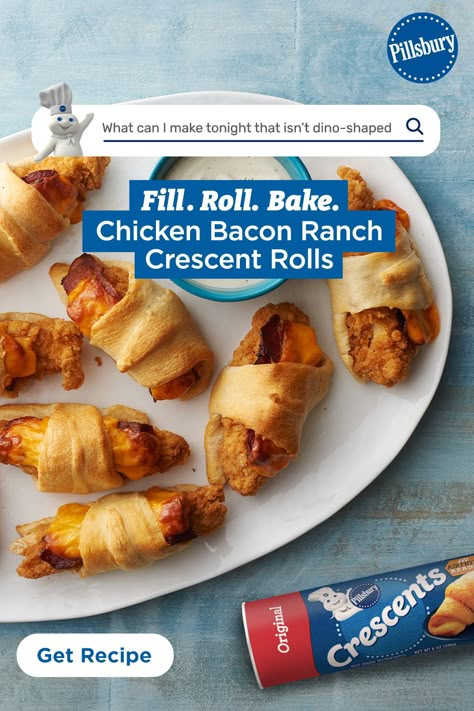 A hit for the whole family. Chicken Bacon Ranch Crescent, Bacon Chicken, Hawaiian Chicken, Crescent Roll Recipes, Crescent Roll, Chicken Bacon Ranch, Bacon Ranch, Roll Ups, Chicken Bacon