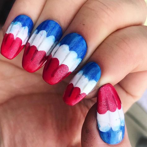 Bombpop Popsicle Nails, Rocket Pop Nails, Bomb Pop Nail Art, Fourth Nails, Forth Of July Nails, Pop Nails, Nail Polish Art Designs, Popsicle Party, Pop Art Nails