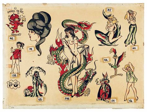 Zeis Flash, Milton Zeis, Vintage Tattoo Flash, Antique Tattoo, Sailor Jerry Flash, Sailor Jerry Tattoo Flash, Tattoo Museum, Tato Tradisional, Traditional Tattoo Flash Art