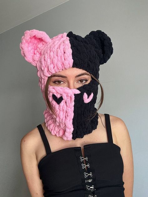 Knitted Balaclava, Bear Hat, Circle Scarf, Hat For Women, Knit Beanie Hat, Knitting Women, Colorful Heart, Handmade Knitting, Knit Hat