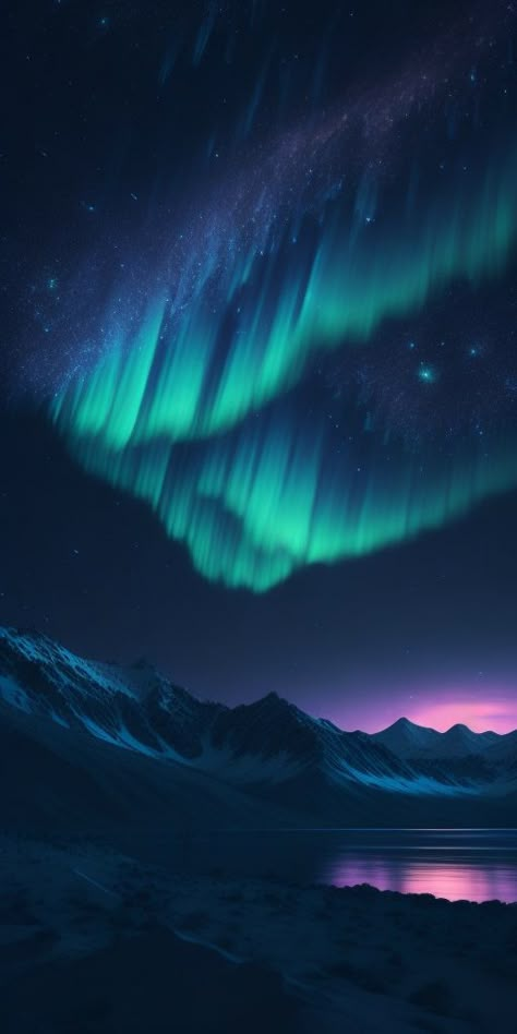 The picture showcases a breathtaking panorama that showcases the majesty of the Northern Lights. Shades of green, blue, and purple illuminate the darkness, creating a celestial symphony of hues. The lights appear as delicate ribbons, twisting and twirling in the heavens, painting an awe-inspiring scene. Pretty Northern Lights, Northern Lights Iphone Wallpaper, Northern Lights Pictures, Northern Lights Mountains, Aesthetic Northern Lights, Northern Lights Aesthetic, Northern Lights Background, Purple Northern Lights, Breathtaking Wallpapers