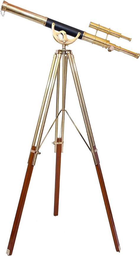 Amazon.com: Nautical Shiny Brass Polish Double Barrel Designer Telescope with Wooden/Brass Tripod Floor Standing Telescopic tripods - NAVIROCK : Toys & Games Double Barrel, Brass Wood, Nautical Home, Brass Fittings, Telescopes, Mahogany Wood, Antique Items, Polished Brass, Brass Finish