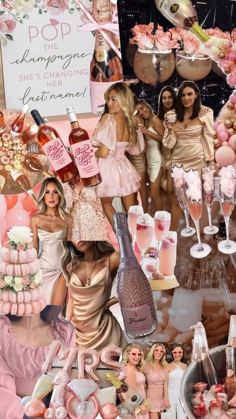 Champagne and blush party theme ideas, blush and bubbly bridal party decorations and inspiration. Bridal Party Decorations, Champagne Bachelorette Party, Bridal Shower Champagne, Bachelorette Theme, Party Theme Ideas, Winter Princess, Secret Garden Wedding, Bride Shower, Bachelorette Themes