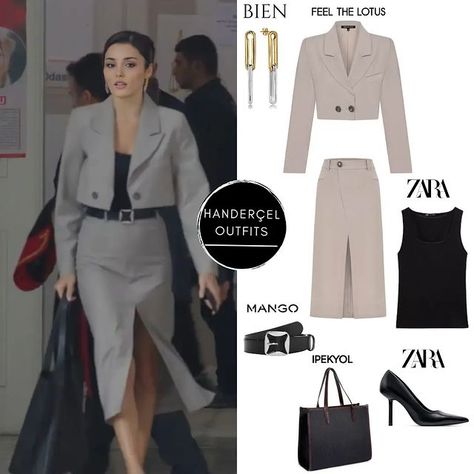 🌹Hande Erçel Closet🌹 (@handerceloutfits) • Instagram photos and videos Boss Lady Outfit, Hande Ercel Style, Modest Casual Outfits, Lawyer Fashion, Grey Skirt, Tv Show Outfits, Business Outfits Women, Turkish Fashion, Stone Grey