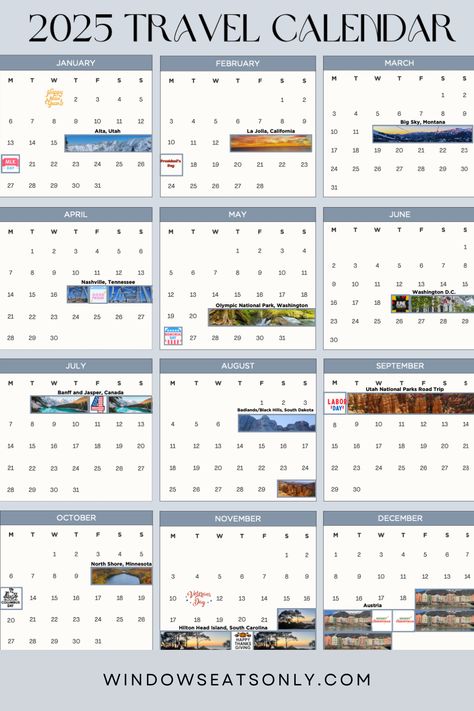 Discover how to maximize your vacation days in 2025 with this travel calendar! Get tips and itineraries designed to help you make the most of every trip, plus a FREE downloadable calendar to help plan your adventures. Bucket List Trips, Vacation Calendar, Downloadable Calendar, Itinerary Design, Travel Calendar, Planning Calendar, Vision Quest, Window Seats, Badlands National Park