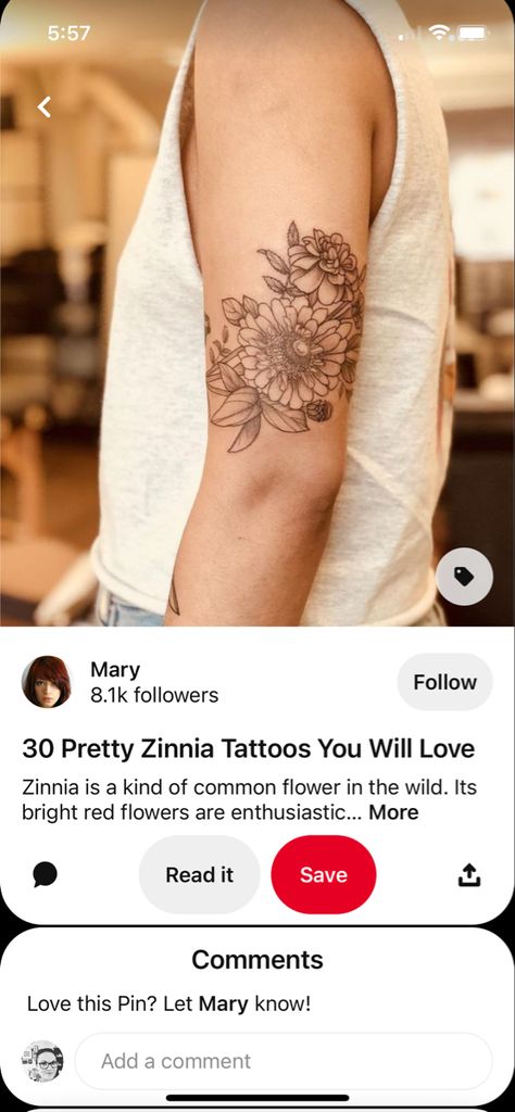 Zinnia Flowers Tattoo, Zinnia Tattoo, Zinnia Flower, Zinnia Flowers, Elegant Tattoos, Pretty Tattoos, Tattoo Idea, Flower Tattoos, Beautiful Words