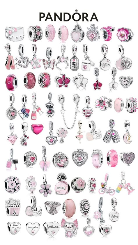 Pink Pandora Charms, Pandora Charms Pink, Pandora Bracelet Ideas, Aesthetic Bracelet, Pandora Bracelet Charms Ideas, 10 Ways To Wear, Pandora Bracelet Designs, Dream Bracelet, Pandora Jewelry Charms