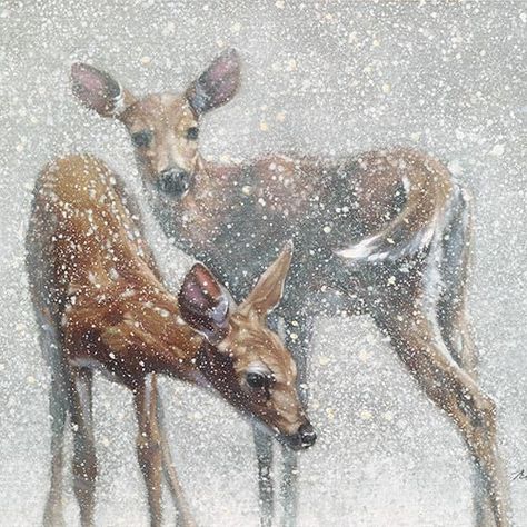 Animals – Page 7 – The Art of N.A. Noël Deer In Snow, Winter Farm, Deer Illustration, Animal Artwork, Noel Art, Watercolor Ideas, Textured Canvas Art, Foto Art, Snow Scenes