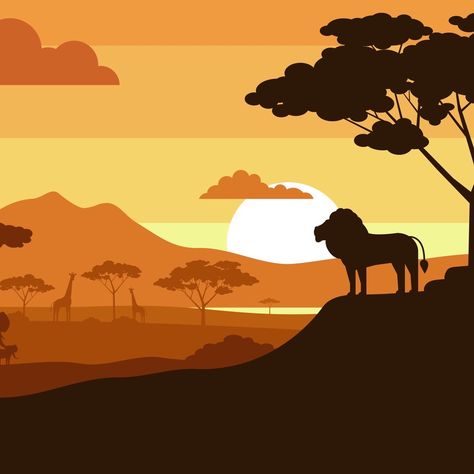 Safari Snacks, Safari Scene, Lion Silhouette, Africa Painting, 4k Wallpaper Download, Jungle Theme Parties, Lion King Art, Fabric Cards, Drawing Wallpaper