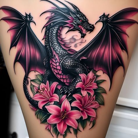 Tatuaje Cover Up, Lillies Tattoo, Mystical Tattoos, Dragon Tattoo Art, Tattoos To Cover Scars, Dragon Tattoo For Women, Tattoos For Women Flowers, Leg Tattoos Women, Pretty Tattoos For Women