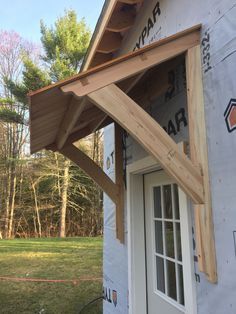 Diy Door Awning, Wood Awning, Tractor Drawbar, Porch Roof Design, Front Door Overhang, Awning Over Door, Front Door Awning, Door Overhang, Diy Awning