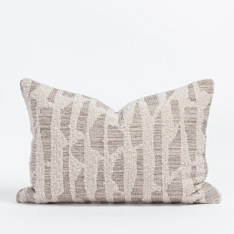 This oatmeal and charcoal striped pillow is an ultra versatile, instant classic. Made from a highly durable, yet soft, finely woven olefin, this pillow will stand up to all of your daily adventures no matter what room you mix it into indoors, and is a great option for your indoor/outdoor spaces as well. Equal parts cri Pillow Mixing, Brown House, Bench Seat Cushion, Home Decor Finds, Organic Pattern, Fabric Yardage, Large Sofa, Cushion Pillow, Furniture Upholstery