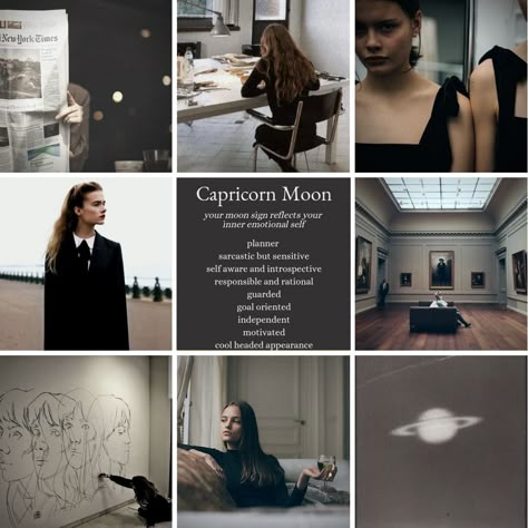 Moon Sign Capricorn, Katrinacore Aesthetic, Capricorn Mood Board, Moon In Capricorn Aesthetic, Capricorn Midheaven Aesthetic, Capricorn Astethic, Capricorn Moon Women, Capricorn Room Aesthetic, Capricorn Bedroom Aesthetic