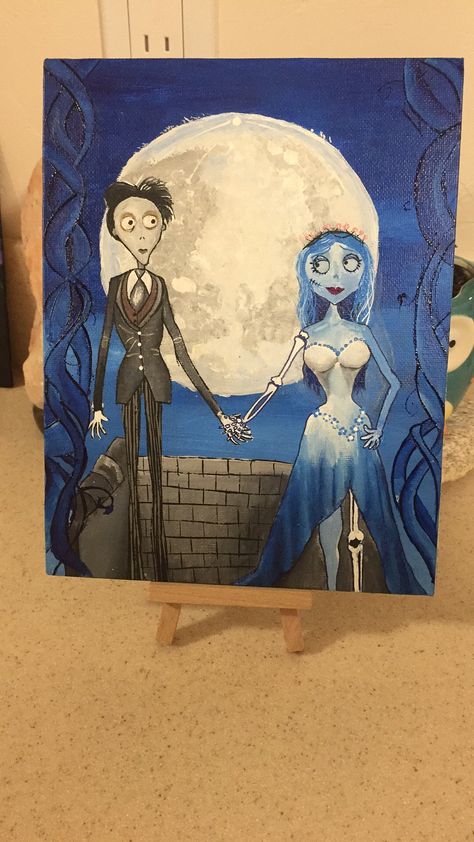 Corpse bride painting with acrylics made by RocksByKat Corpse Bride Canvas Painting, Corpse Bride Painting Canvas, Corpse Bride Painting, Bride Painting, Painting With Acrylics, Acrylic Nails Nude, Creepy Drawings, Bride Pictures, Paint Nite