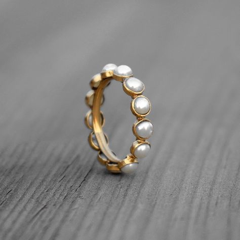 Wedding Pearl Eternity Band | Gemstone Ring | Channel Setting Ring | Rings For Women | Pearl Band | Stackable Ring | Gift For Her Channel Setting Ring, Pearl Engagement Ring, Channel Setting, Electroformed Jewelry, Jewelry Lookbook, Stackable Ring, Jewelry Inspo, Dream Jewelry, Eternity Band