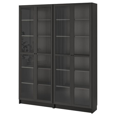 BILLY / OXBERG Bookcase - black-brown/glass, 160x202x30 cm - IKEA Billy Oxberg Bookcase, Oxberg Bookcase, Billy Oxberg, Billy Ikea, Ikea Usa, Ikea Bookcase, Bookcase With Glass Doors, Glass Display Case, Ikea Store