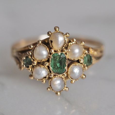 Georgian Engagement Rings, Victorian Wedding Ring Antique Jewelry, Vintage Victorian Engagement Rings, Vintage Pearl Engagement Ring, Victorian Rings Engagement, Emerald And Pearl Engagement Ring, Vintage Engagement Rings Emerald, Georgian Engagement Ring, Pearl Engagement Ring Vintage