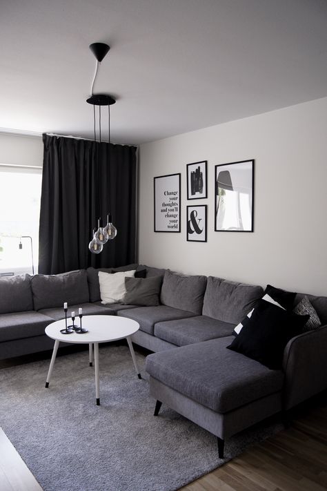 Grey Themed Living Room, Living Room Inspo Modern Cozy, Interior Design Living Room Grey, Room Grey And White, Dark Grey Couch Living Room, Living Room Decoration Ideas, Modern Apartment Living Room, Room Decoration Ideas, Latest Living Room Designs