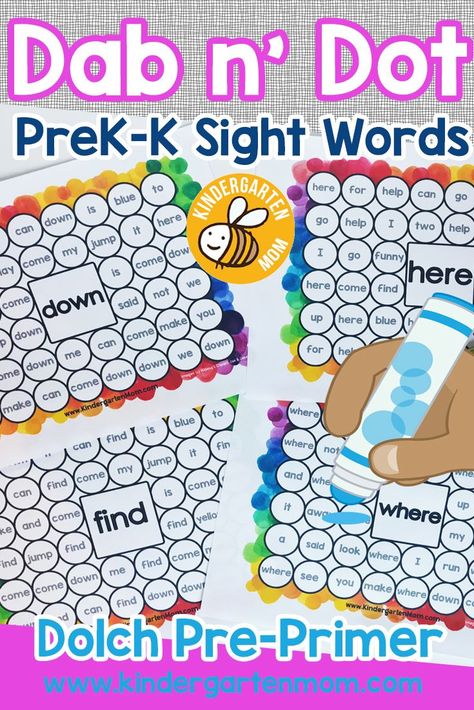 Students will love matching Dolch pre-primer sight words in these fun and colorful worksheets. Use a bingo dauber or marker to match and master beginning sight words. #sightwords #pre-primer #kindergarten #Dolch #reading via @prekmoms Free Sight Word Printables, Sight Words Free Printables, Beginning Sight Words, Sight Word Printables, Pre Primer Sight Words, Preschool Sight Words, Sight Word Fun, Bingo Dauber, Sight Words Printables