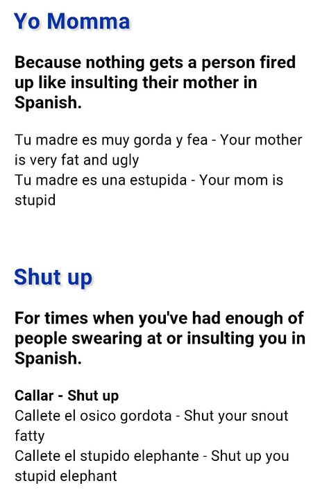 Mexican Swear Words, Insulting Words In Spanish, How To Insult In Spanish, Cursing In Spanish, Spanish Insult Words, Spanish Rizz Lines, Bad Words In Spanish, Spanish Curse Words, Spanish Swear Words