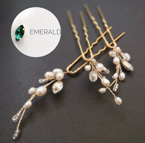 Excited to share the latest addition to my #etsy shop: Simple pearl hair pins gold, Emerald hair pins, Minimalist wedding hair clip, Headpiece for Bride, WP-010 https://etsy.me/41geaQq #silver #wedding #rosegold #classic #pearlhairpins #bridalhairpins #weddinghairpiece Minimalist Wedding Hair, Homemade Pins, Emerald Hair, Bride Hair Pins, Wedding Hair Clip, Earring Inspo, River Pearls, Bride Headpiece, Simple Pearl